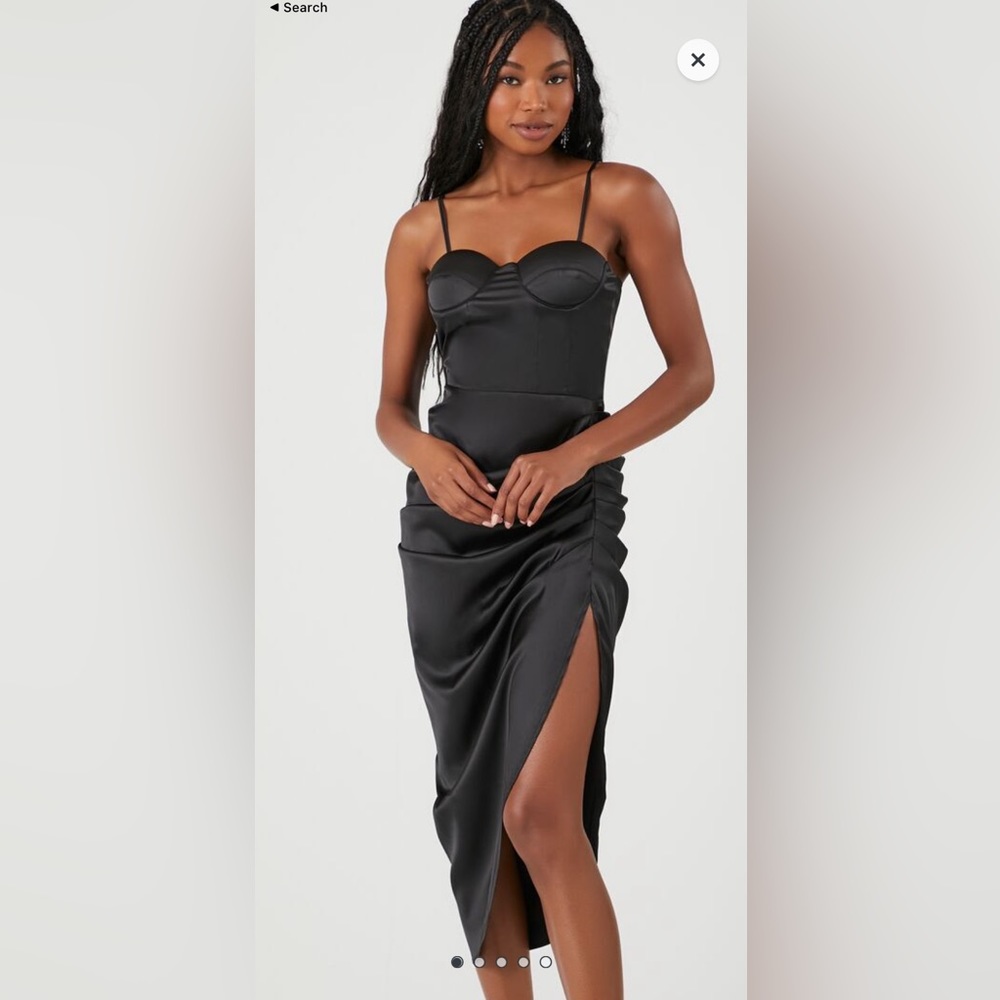 Forever 21 Black Satin Ruched Bustier MIDI Dress